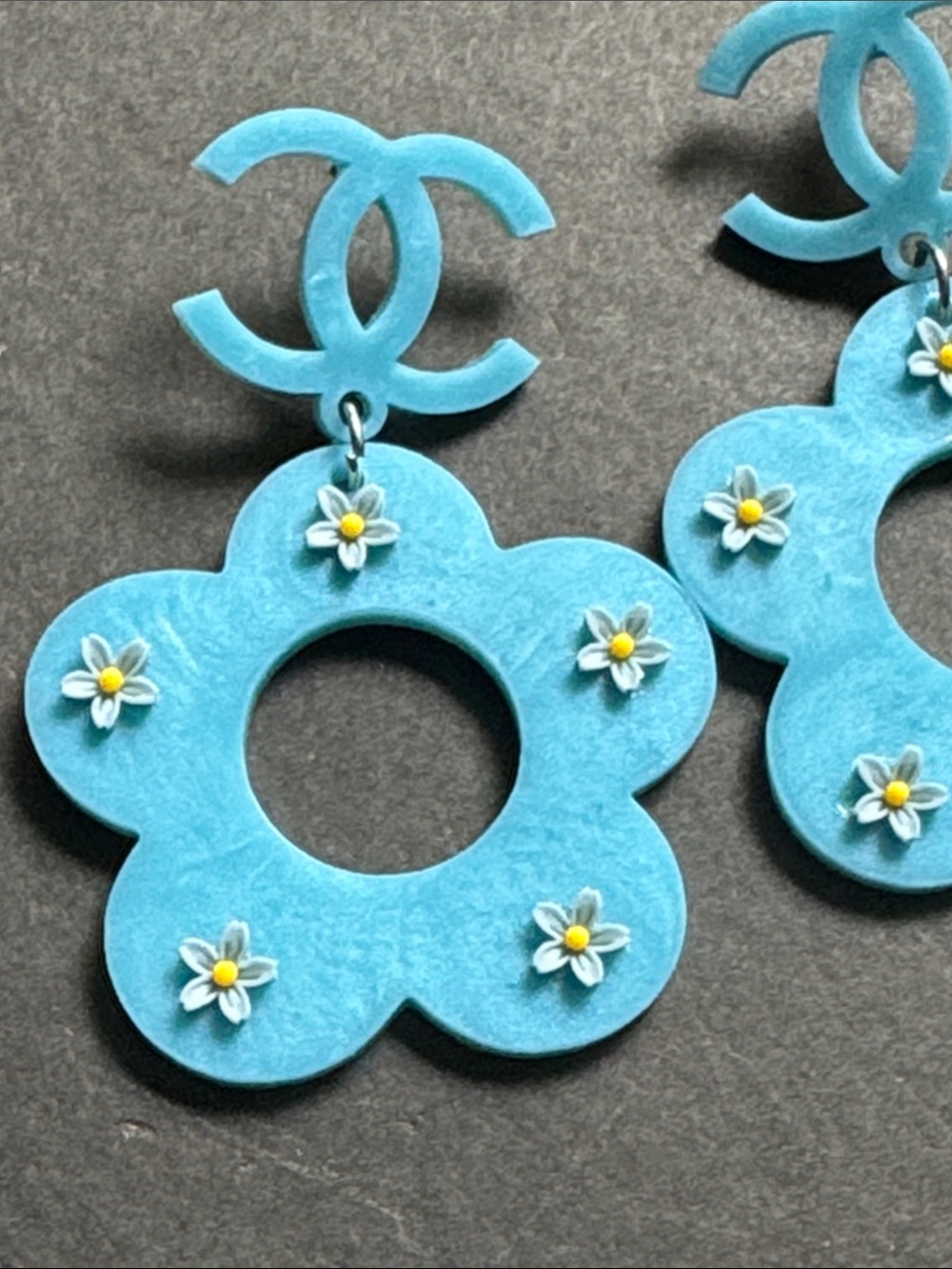 Blue CC Fashion Dangle Floral Earrings - Picture 7 of 14